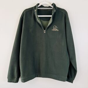 Ducks Unlimited Hunter Green Fleece Quarter Zip Warm Pullover Mens Size Large XL